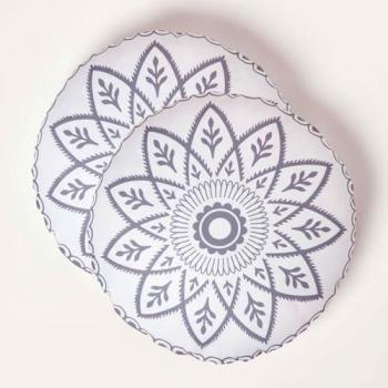Henna Round Grey Water Resistant Outdoor Cushion Set of 2, 40 cm