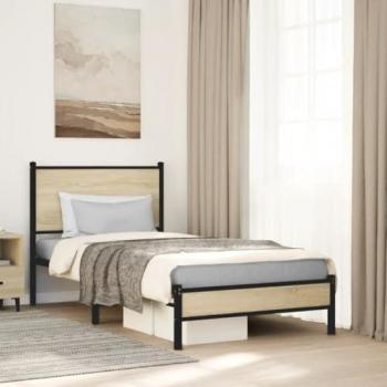 Single Metal Bed Frame Sonoma Oak 90x190 cm