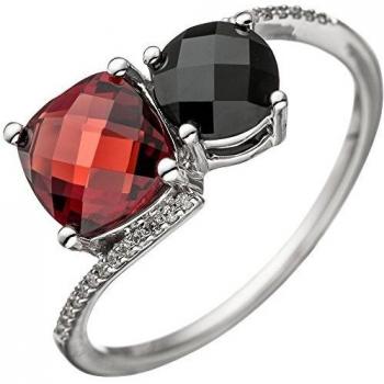 Exklusiver Damenring 585 Weißgold mit Onyx und 24 Brillanten