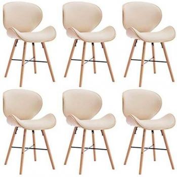 Sillas de Comedor 6 piezas cuero sintético y madera curvada crema