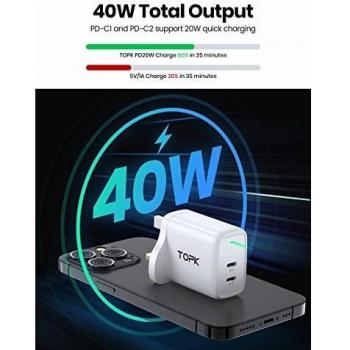USB‑C 40W Dual Charger Plug – TOPK