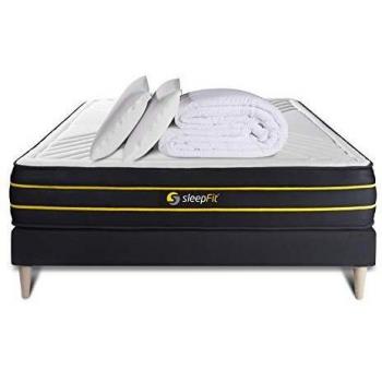 Ensemble literie 180x200 Matelas Ultra + sommier noir + 2 oreillers mémoire de forme + Couette Percale 260x240cm
