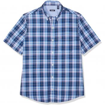 Izod Herren Freizeithemd Breeze POPLIN Plaid Kurzarm, Blau (Estate Blue 403), MD