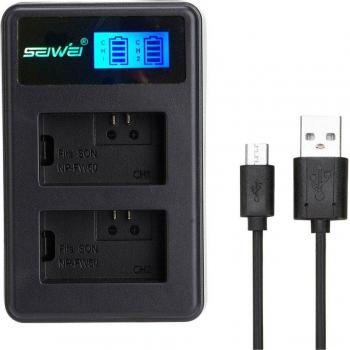Sony NP-FW50 LCD USB Oplader + 1130 mAh Camera Accu voor Alpha a6500 a6300 a6000 a5000 a3000 NEX-3 a7R DSC-RX10