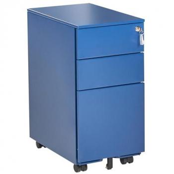 Casier de Rangement 3 Tiroirs en Métal Bleu