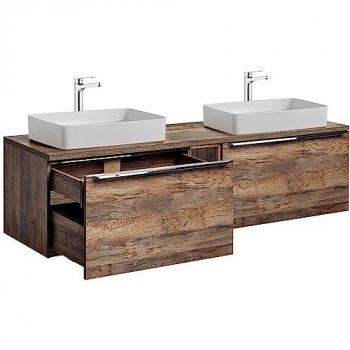 LOMADOX Doppelwaschtisch-Unterschrank 160cm mit 2 Keramikbecken PUEBLA-56 in Vintage Oak
