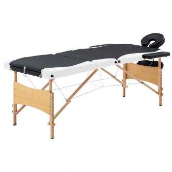 Wooden Frame Massage Table, 3 Sections, Black and White