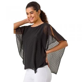 Dobby Patterned Asymmetric Top for Women – Black, Size 12