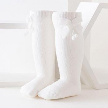 Lange Socken für Mädchen mit Bowknot und Pompom
