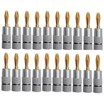 Banane 4,5 mm audio 20 pièces – Plaqué Or 24k – Vis de blocage – Noir/Argent