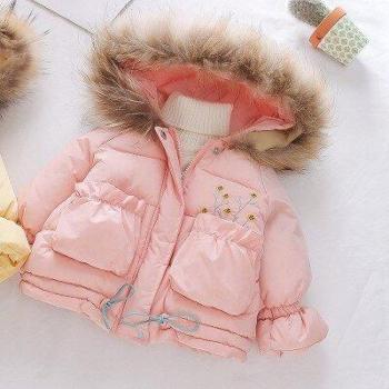 Girls' Cotton Winter Jacket with Fur Hood