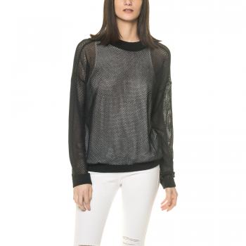 L Black Mesh Paisley Hoodie for Women