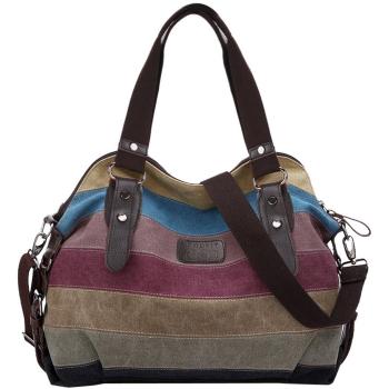 Coofit Trendy Damen Umhängetasche in Multi‑Color‑Striped Canvas