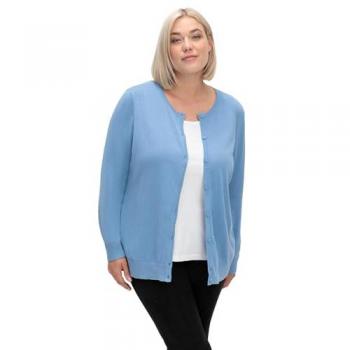 Sheego Baumwoll Feinstrickjacke Rundhalsausschnitt Knopfleiste blau Größe 50