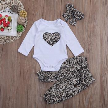 Leopard Heart Baby Girl Outfit with Long Pants and Headband