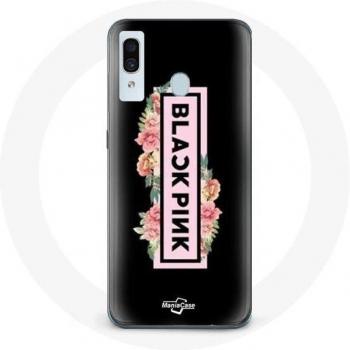 Coque Samsung Galaxy A20e Blackpink Fond Noir Logo Rose