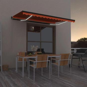 VidaXL Manual Retractable Awning with LED Light, 400x350 cm, Orange and Brown