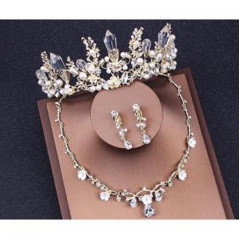 Set de joyas de boda con cuentas de cristal y tiara