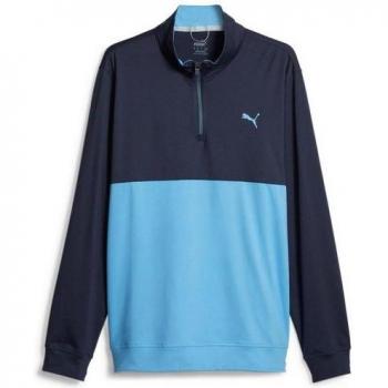 PUMA Longsweatshirt „Golf Layer“ – Navy / Hellblau Herren L, 1/4 Reißverschluss