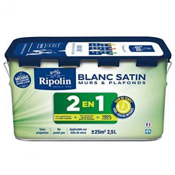 Peinture 2 en 1 Murs et Plafonds Blanc Satin RIPOLIN 2,5 L