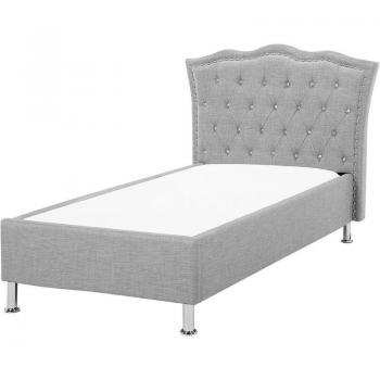 Single Size Grey Upholstered Bed Frame with Crystal Accents