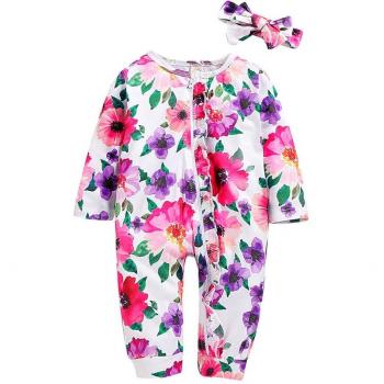 Bébé combo floral manches longues et bandeau décoratif