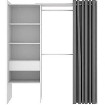 Vestidor Suit con cortina, estantes y cajón blanco 205x160x50 cm