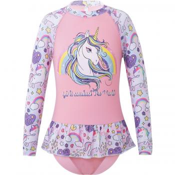 Éclat rose à manches longues pour enfants, volants cheval imprimés