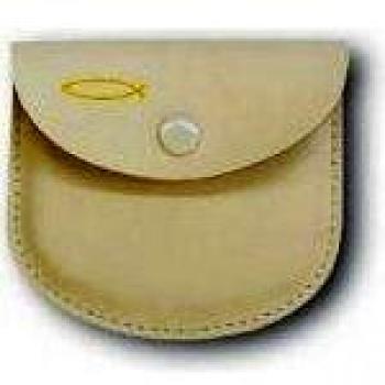 MaMeMi Rosenkranztäschen * weiß, mit goldfarbenem Fischmotiv * 7 x 8 cm