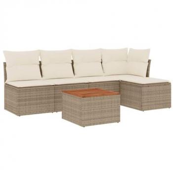 Ensemble salon extérieur VidaXL – 6 pièces, coussins beige, résine tressée