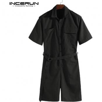Salopette Homme en Tissu Solide avec Manches Courtes