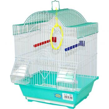 Jaula con comederobebedero para pájaros azul