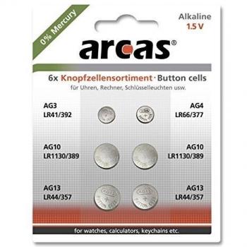 Piles bouton Arcas AG3-AG13 0% Mercure (6 pcs.)