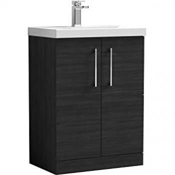 Nuie Arno Charcoal Black 600mm Modern Bathroom Vanity Unit with Thin-Edge Ceramic Basin