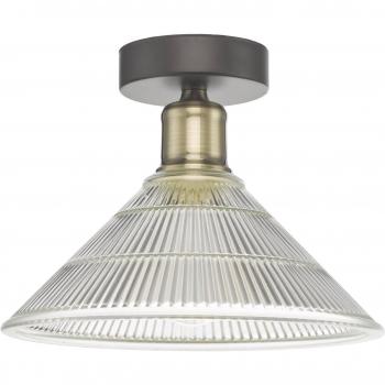 Plafoniera Boyd di Där Lighting, ottone antico con paralume in vetro scanalato, 1x E27