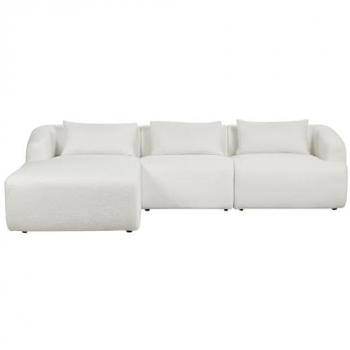 Minimalistic Modern Right Hand 3-Seater Corner Sofa White Boucle Upholstered with Additional Cushions