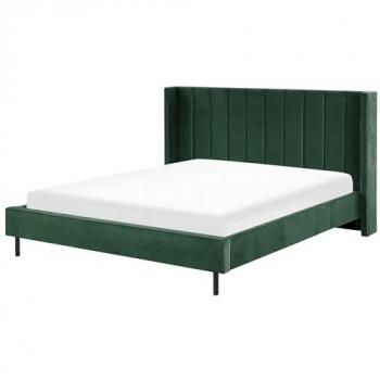 Lit double en velours vert foncé 180 x 200 cm avec sommier à lattes VILLETTE