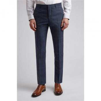 Men's Navy Blue Tonal Check Slim Fit Trousers