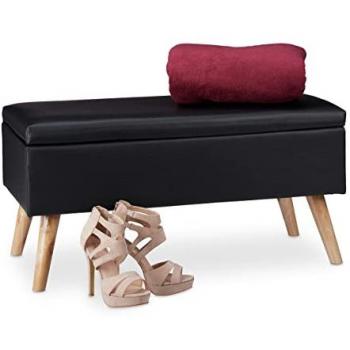Hallway Storage Bench by Relaxdays: 40L, Black Faux Leather, Wooden Supports