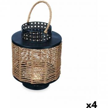 Kerzenlaterne Schwarz Metall 17 x 23 x 17 cm (4 Stück) Rattan