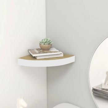Oak and White Wall Corner Shelf 35x35x3.8 cm MDF by vidaXL