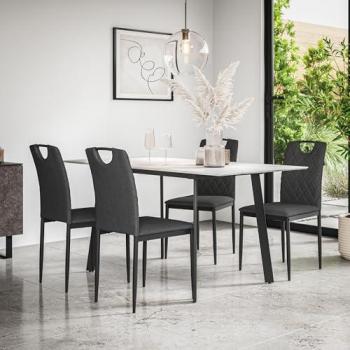 Haydon Extendable Dining Table (White Marble) + 4 Monza Charcoal Chairs