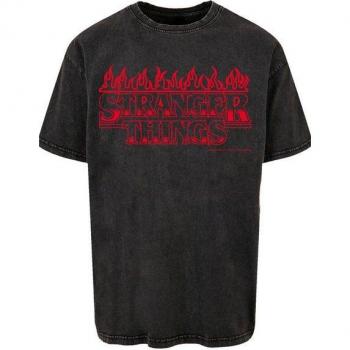 Stranger Things Flames F4NT4STIC Shirt – Herrenkleidung – S – Schwarz – 100 % Baumwolle – Casual Oversize – Rundhals – Premium‑