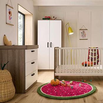 Cuddleco Enzo Nursery Furniture Set including Cot Bed, Chest of Drawers with Changing Top, and Double Wardrobe in White