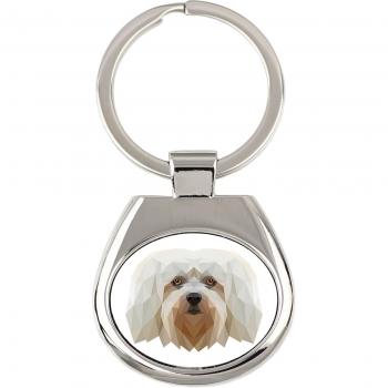 Breloc geometric Havanese con foto e iscrizione Art-Dog bianco
