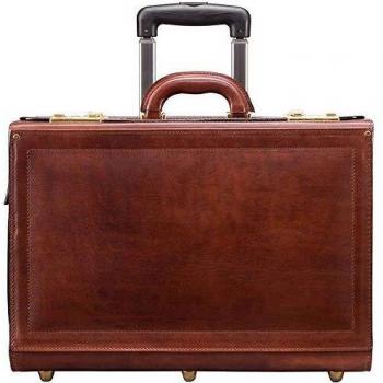 Maxwell Scott Pilot Case Grand Format Personalizable avec Roulettes 2 Serrures en Cuir Italien