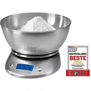 Báscula De Cocina Digital Con Bol Removible, Tazón 2l, Acero Inox, Medición Líquidos, Precisión 1g Proficook Kw 1040 Plata