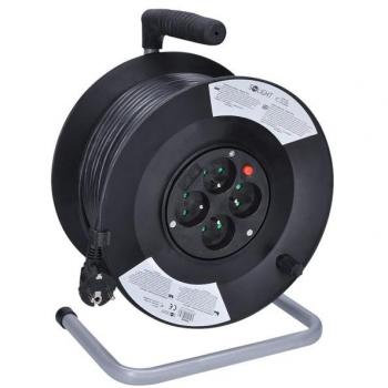 Solight 50m Zwart Snoer met 4 Stopcontacten op Trommel