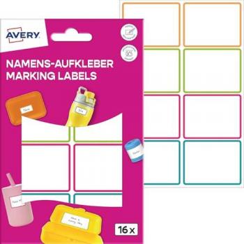 16 AVERY Namensetiketten, farblich sortiert, 48 x 34 mm
