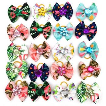 Bandes en caoutchouc pour chien, nœuds en strass, 20 pièces